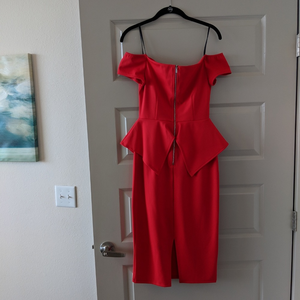NWT red off-shoulder peplum midi dress - Picture 7 of 8